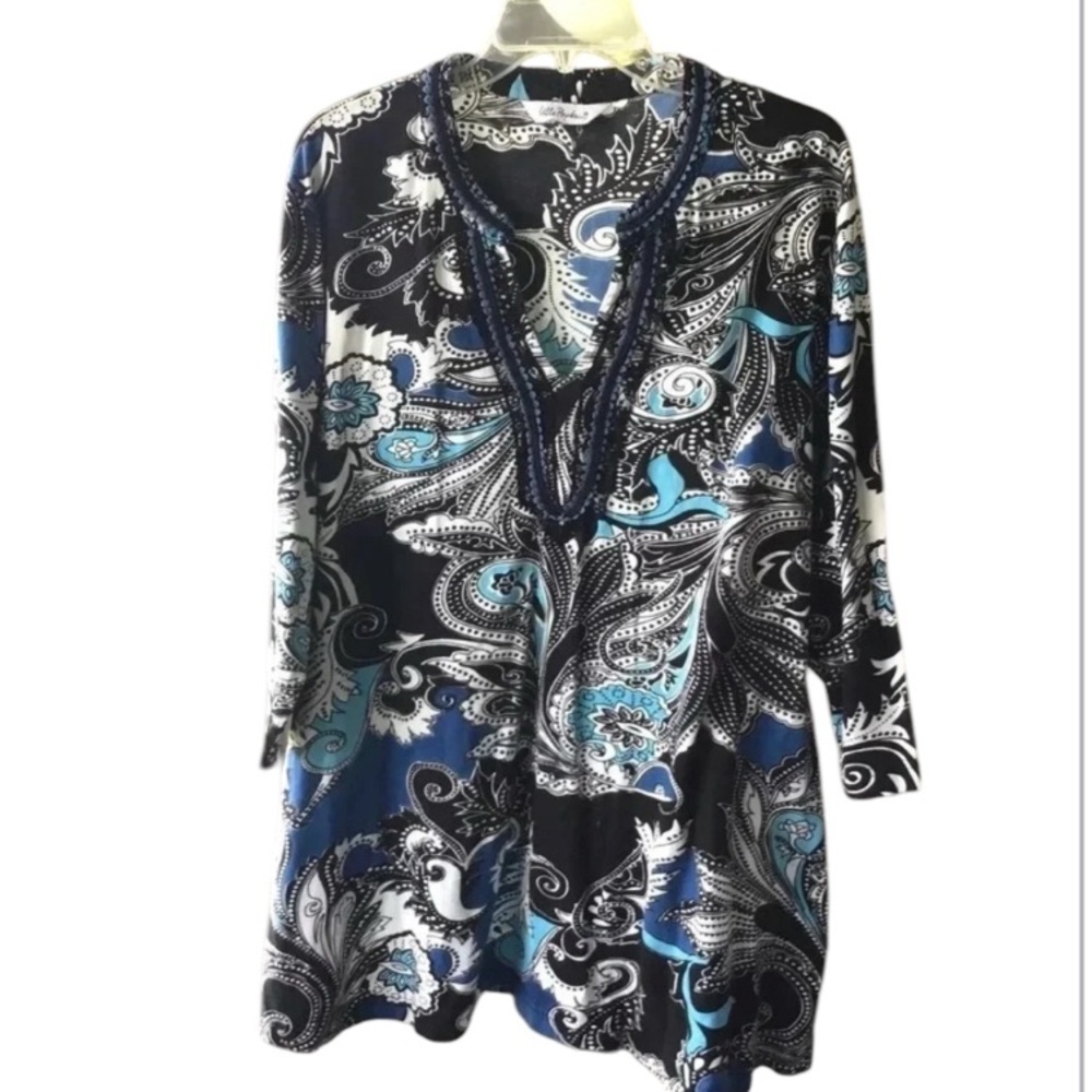 Ulla Popken blue paisley knit tunic 3/4 sleeves Size 4X